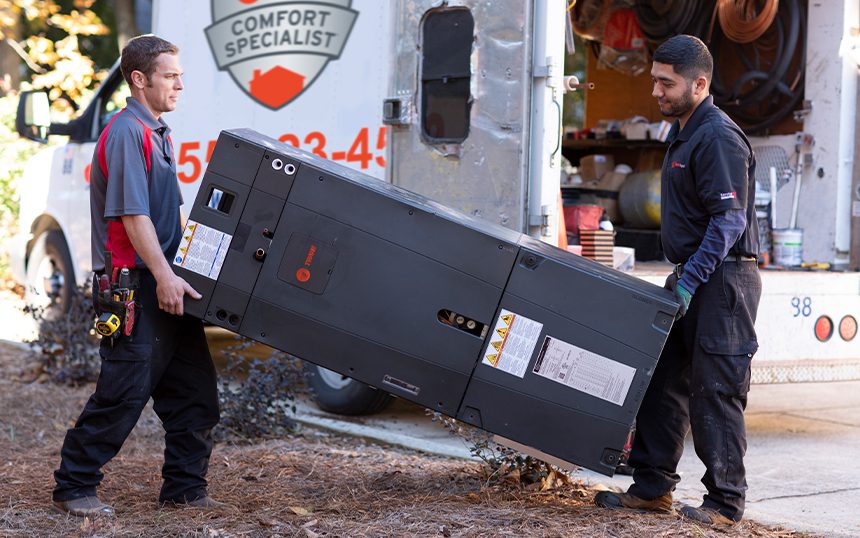 Techs installing furnace