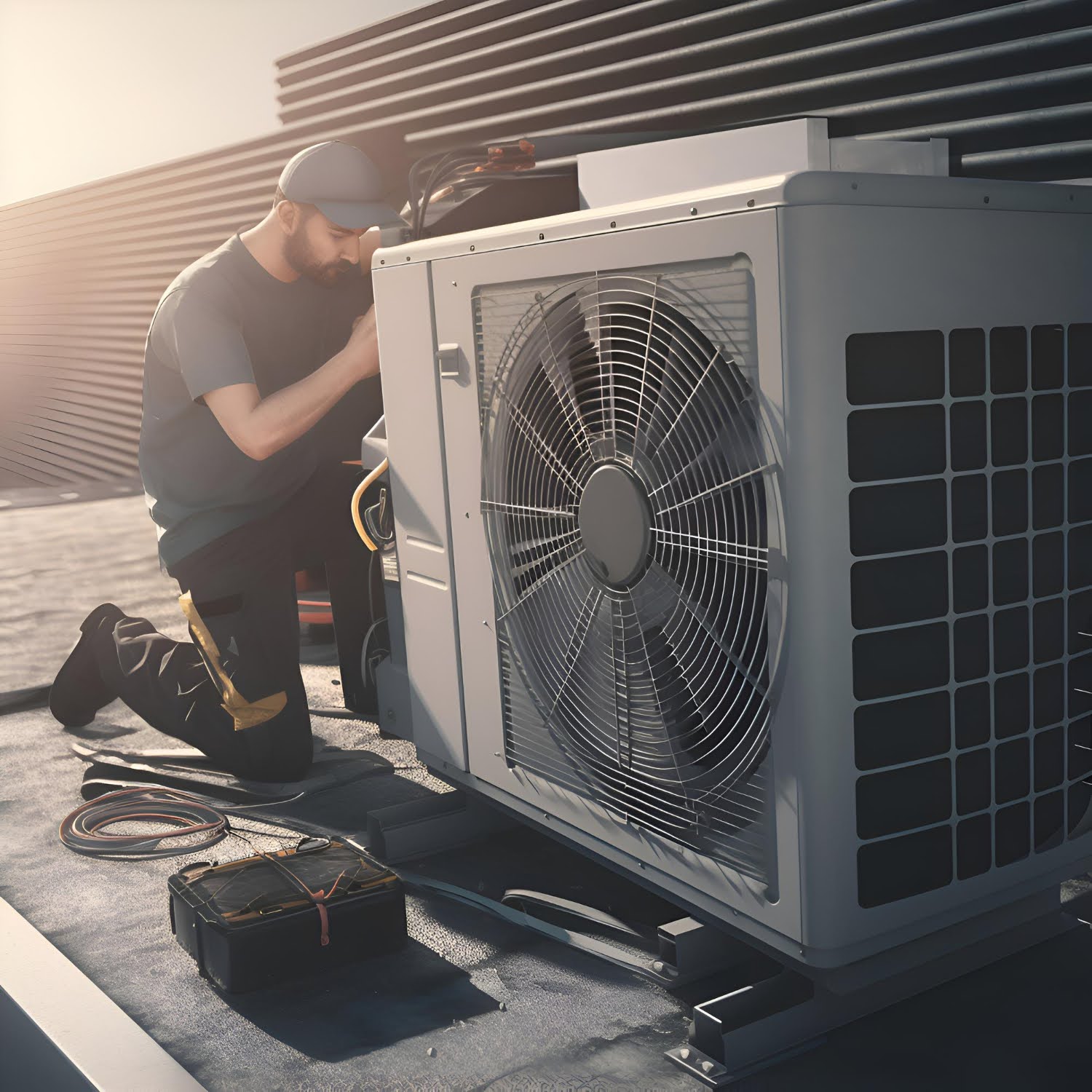 hvac technicial repairing commercial AC system